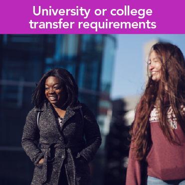 Text reads University or college transfer requirements